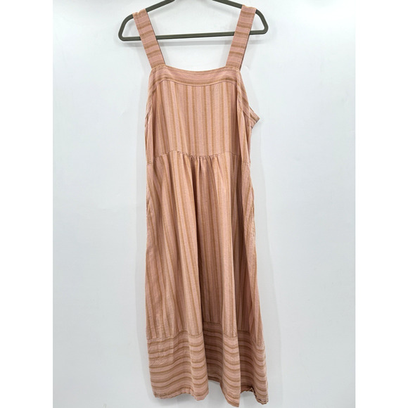 Patagonia W's Garden Island Dress Sz XL Peach Stripe Maxi Button Back Beachy - Picture 1 of 13